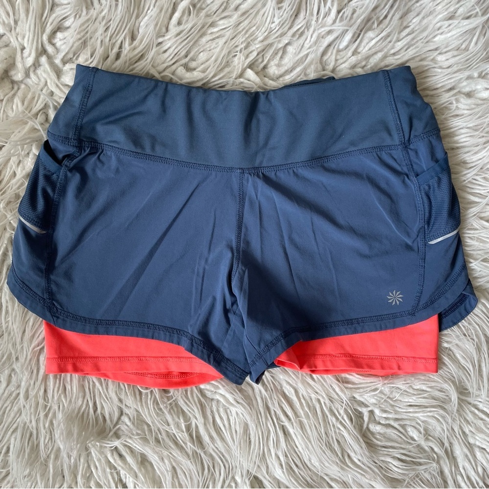 Athleta Ready Set Go 2 In 1 Blue Orange Athletic Bike Shorts 212884 Size Small